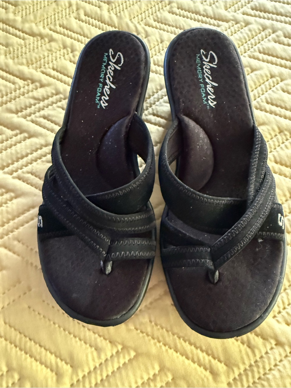 Skechers Women's Black Slip-On Thong Sandals with Memory Foam